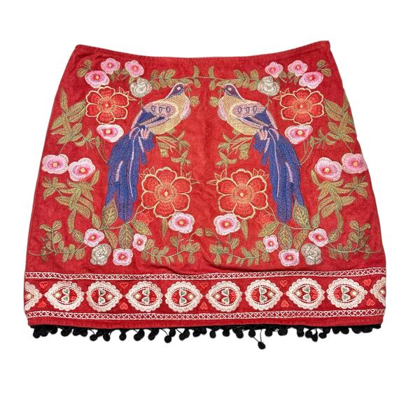 Altar'd State | Women | Vermillion Sueded Floral Pom Pom Mini Skirt | Medium - Picture 5 of 14